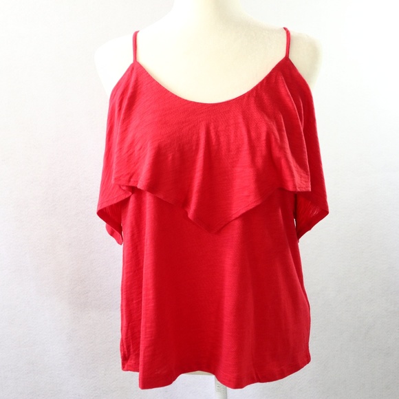 NEW HARLOWE & GRAHAM RED Ruffled Cami Top Sz M - Picture 2 of 8
